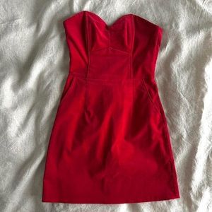 Red Corduroy Sweetheart Strapless Dress